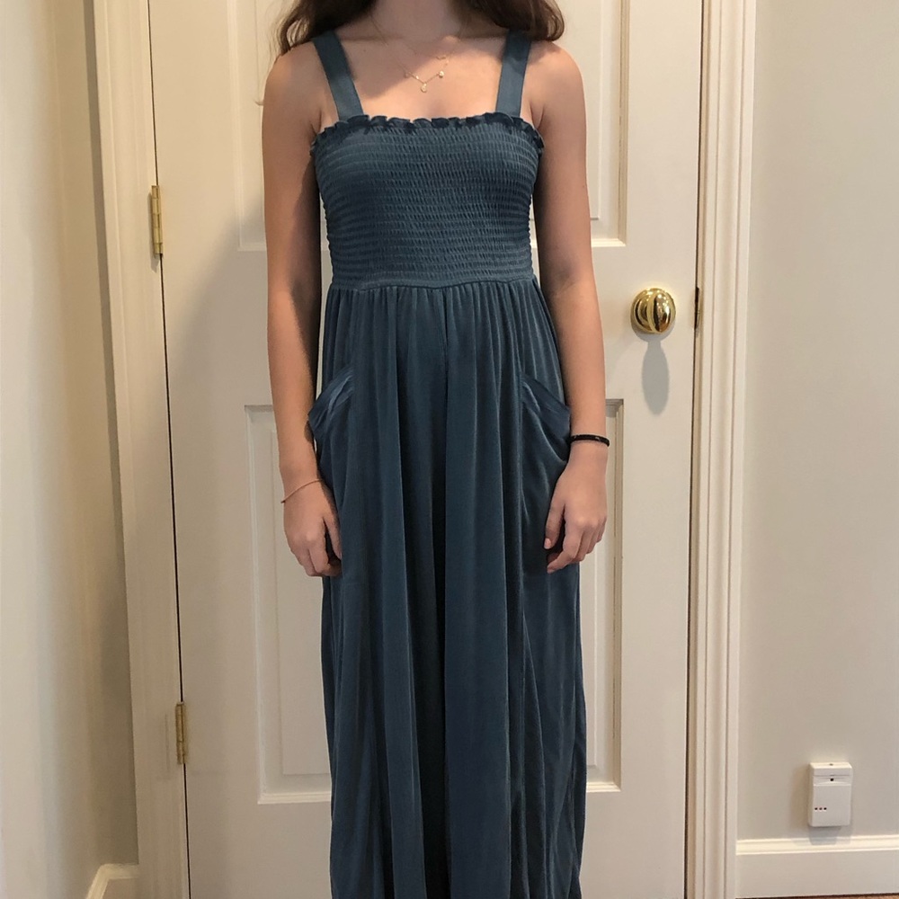 Anthropologie teal romper with pockets